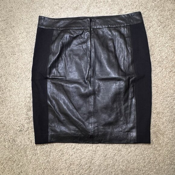 Ann Taylor Loft Genuine leather & fabric skirt size 8 retail $158 Black - Picture 5 of 6
